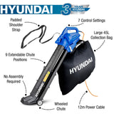 Hyundai leaf blower/vacuum, 12m cable 45L bag | HYBV3000E