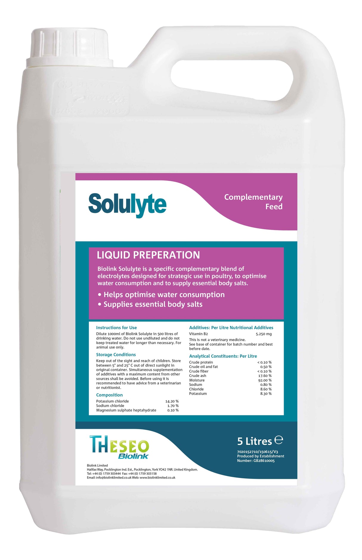Solulyte - Premium liquid blend with Electrolytes - 5Lt