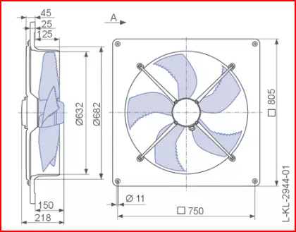 Ziehl 630mm Wall Plate Fan - 805mm Square Plate - 1ph
