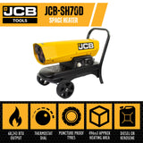 JCB 70,000BTU / 20kW Diesel Space Heater, 496m³ Coverage, Kerosene or Diesel, Thermostat | JCB-SH70D | ST |
