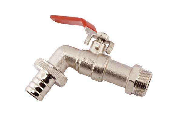 ½" Brass Ball bib tap with Stainless Steel handle, ½" male thread x 12mm hose tail