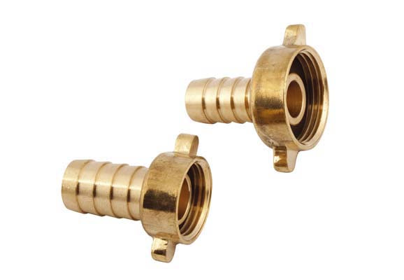 ¾" F x 13mm Brass nut & tail, flat seal, with rubber ring, female nut x hose tail