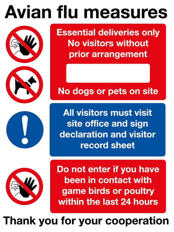 Avian Flu Measures Warning Sign, 480mm x 360mm