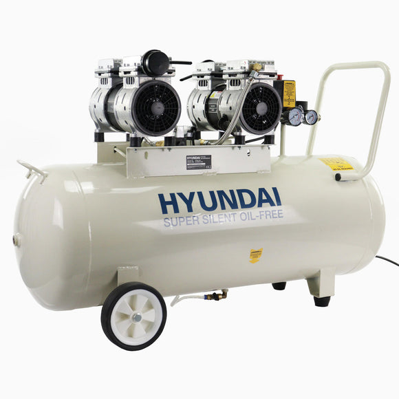 Hyundai 100 Litre Silent Air Compressor 1500W Electric Oil-free 2hp Compressor | HY275100