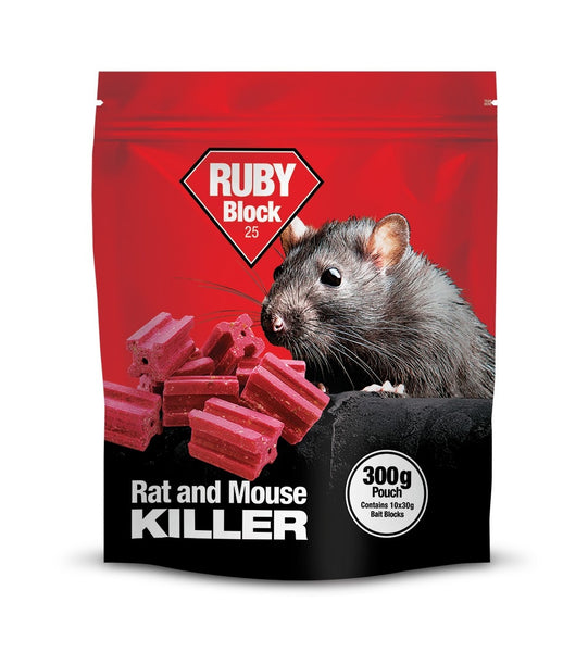 Ruby Block 25 - A 300g Pouch containing 10 x 30g Blocks - 0.0025% Difenacoum